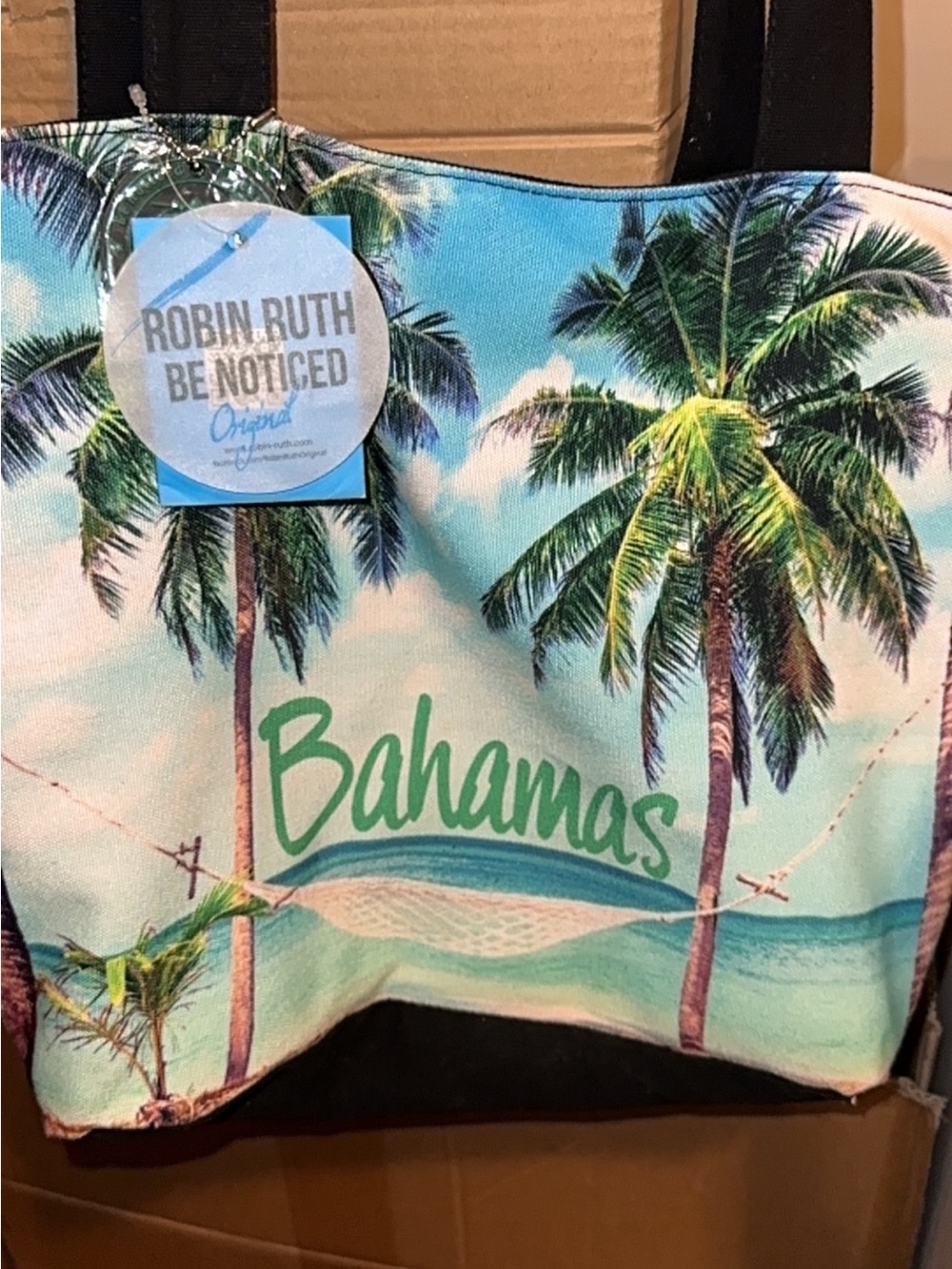 Robin Ruth Bahamas Palm Tree Canvas Tote - Turquoise, Aqua & Green